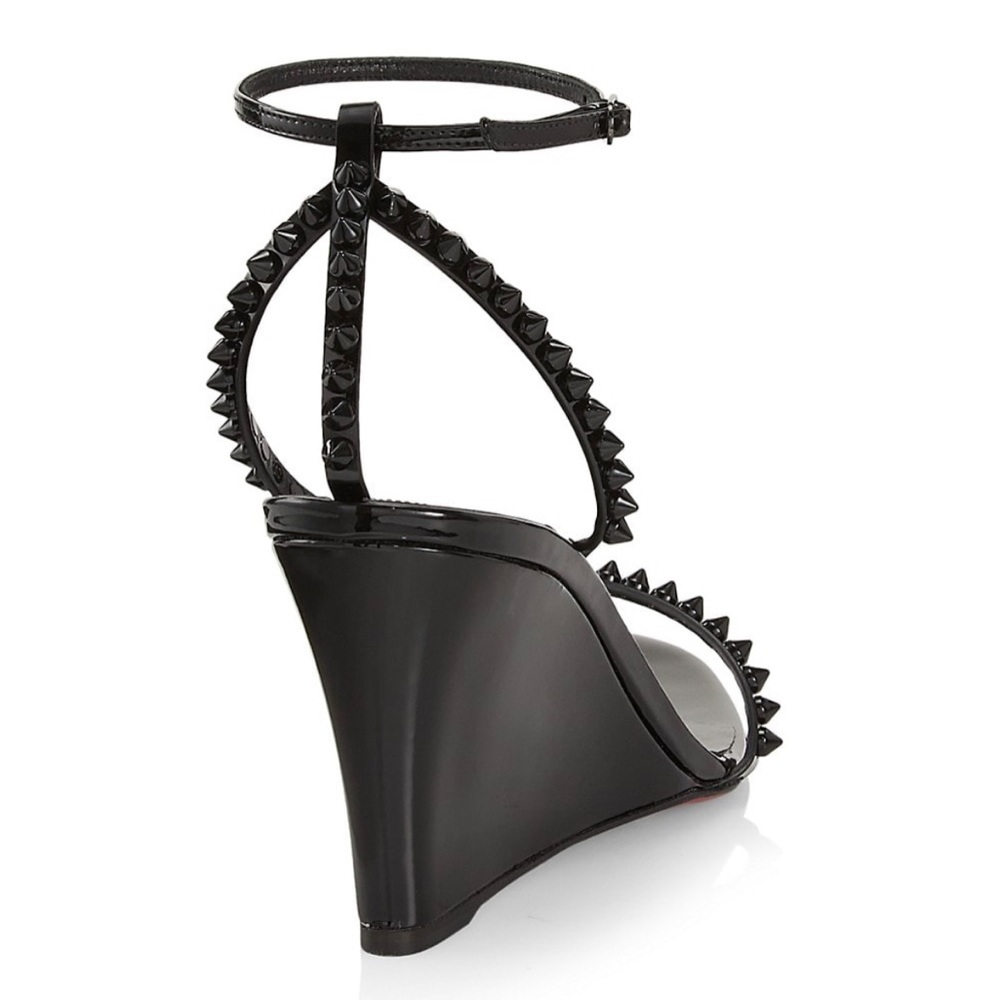 CHRISTIAN LOUBOUTIN So Me Red Sole Spike Wedge Sandals in Black - Picture 7 of 12
